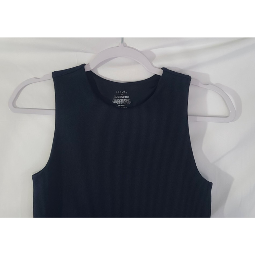Nuuds Black Stretch Ribbed Crewneck Tank Bodysuit XS - Picture 3 of 6